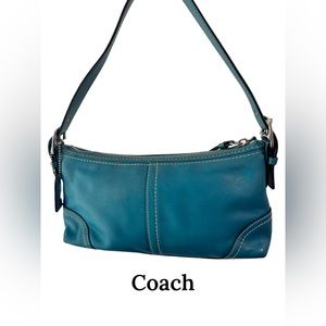 COACH Handbag Authentic Teal Leather  with silver hardware